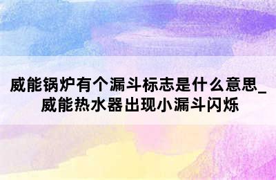 威能锅炉有个漏斗标志是什么意思_ 威能热水器出现小漏斗闪烁